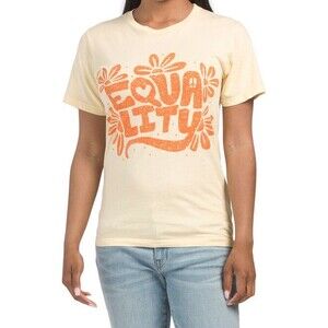 Life Clothing Co womens EQUALITY T Shirt Top size Medium Yellow 100% Cotton Knit